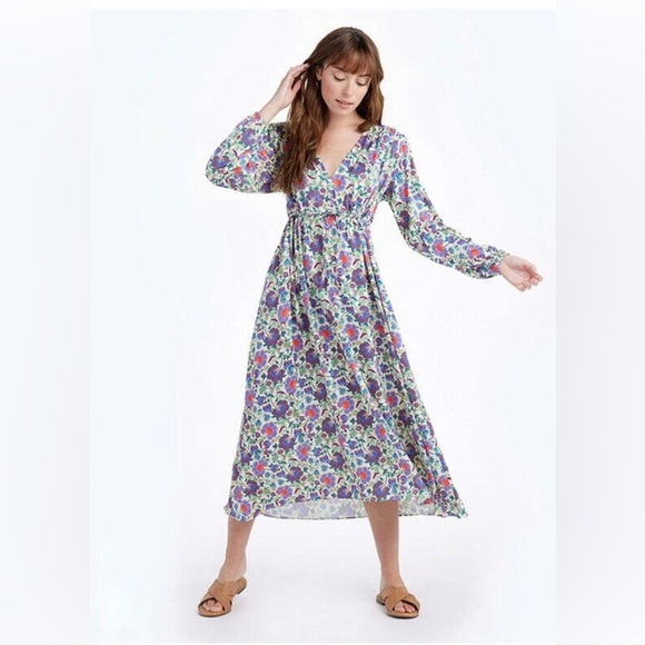 Summersalt The Cinched Waist‎ Caftan Dress Midi Floral Boho Long Sleeve Small - Picture 1 of 7